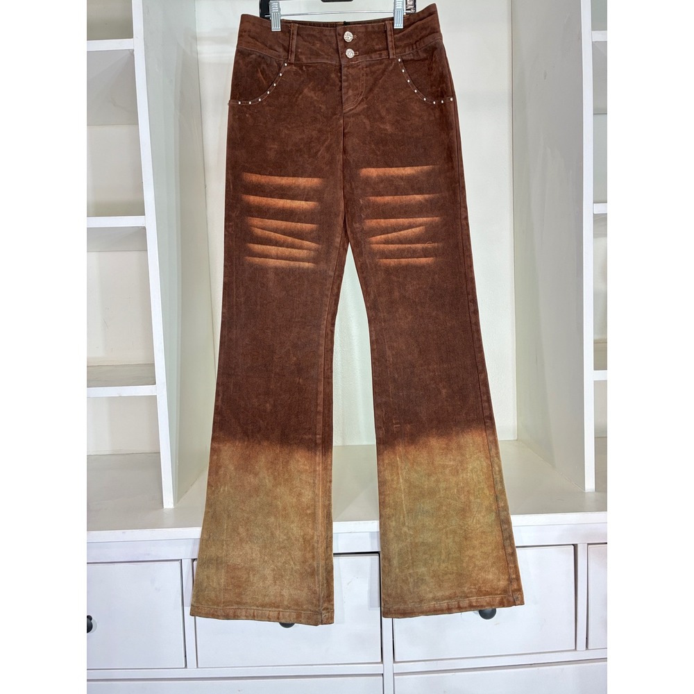 Outcast Pyra Pants Women XXS Rust Brown Ombre Studded Flare Corduroy Low Rise